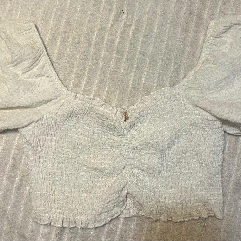 Altar'd State Cream Smocked Cap Sleeve Blouse